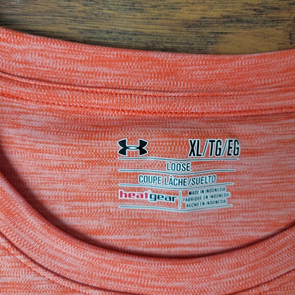 UNDER ARMOUR Gray & Black Logo Heatgear Light Orange T-Shirt sz XL EUC Athletic - Picture 3 of 5
